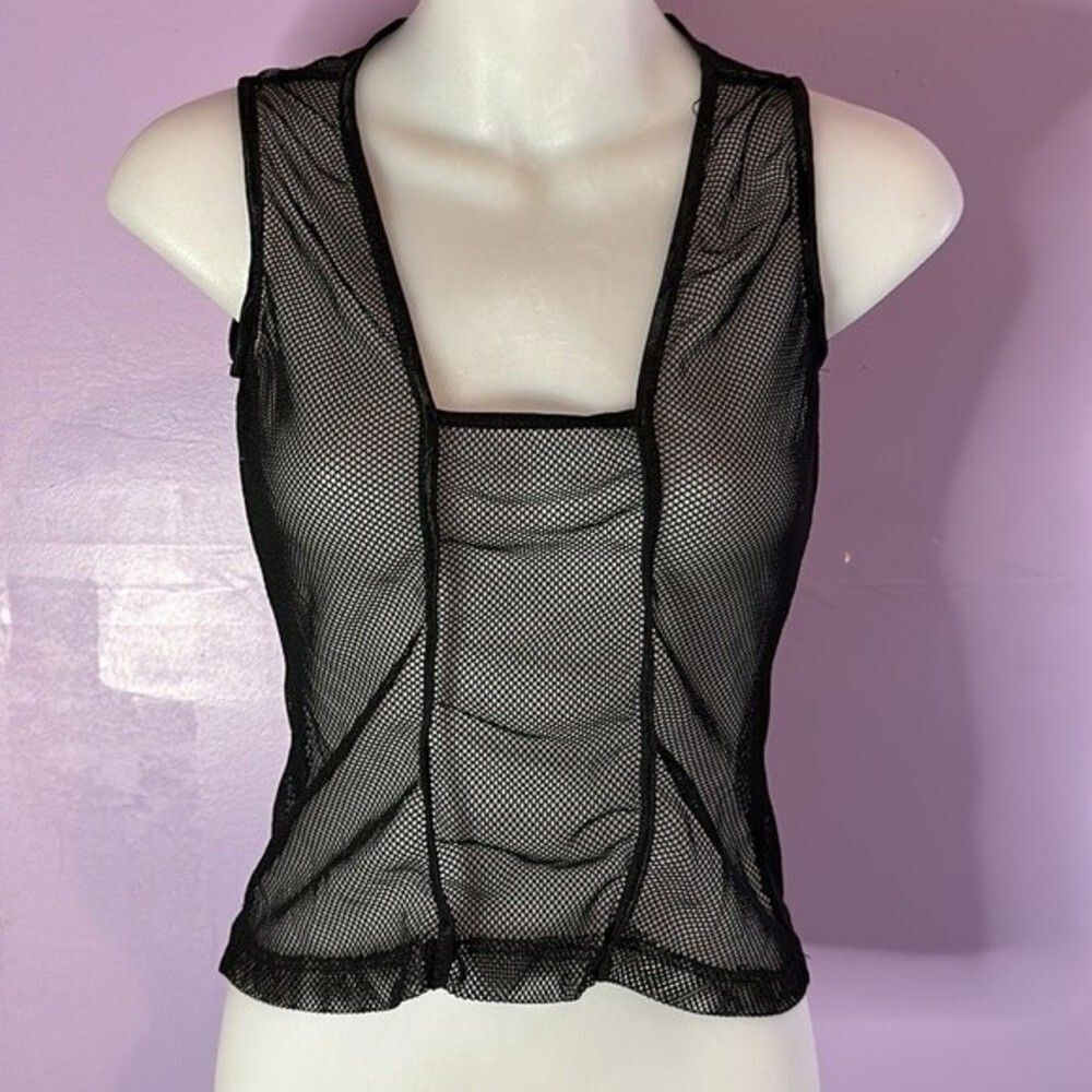 Black Mesh Sleeveless Top Square Neck Size Small Sheer Unbranded Clubwear